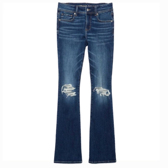 American Eagle AE Next Level Ripped Low-Rise Kick Bootcut Jean - Size 0-Regular - Picture 1 of 12